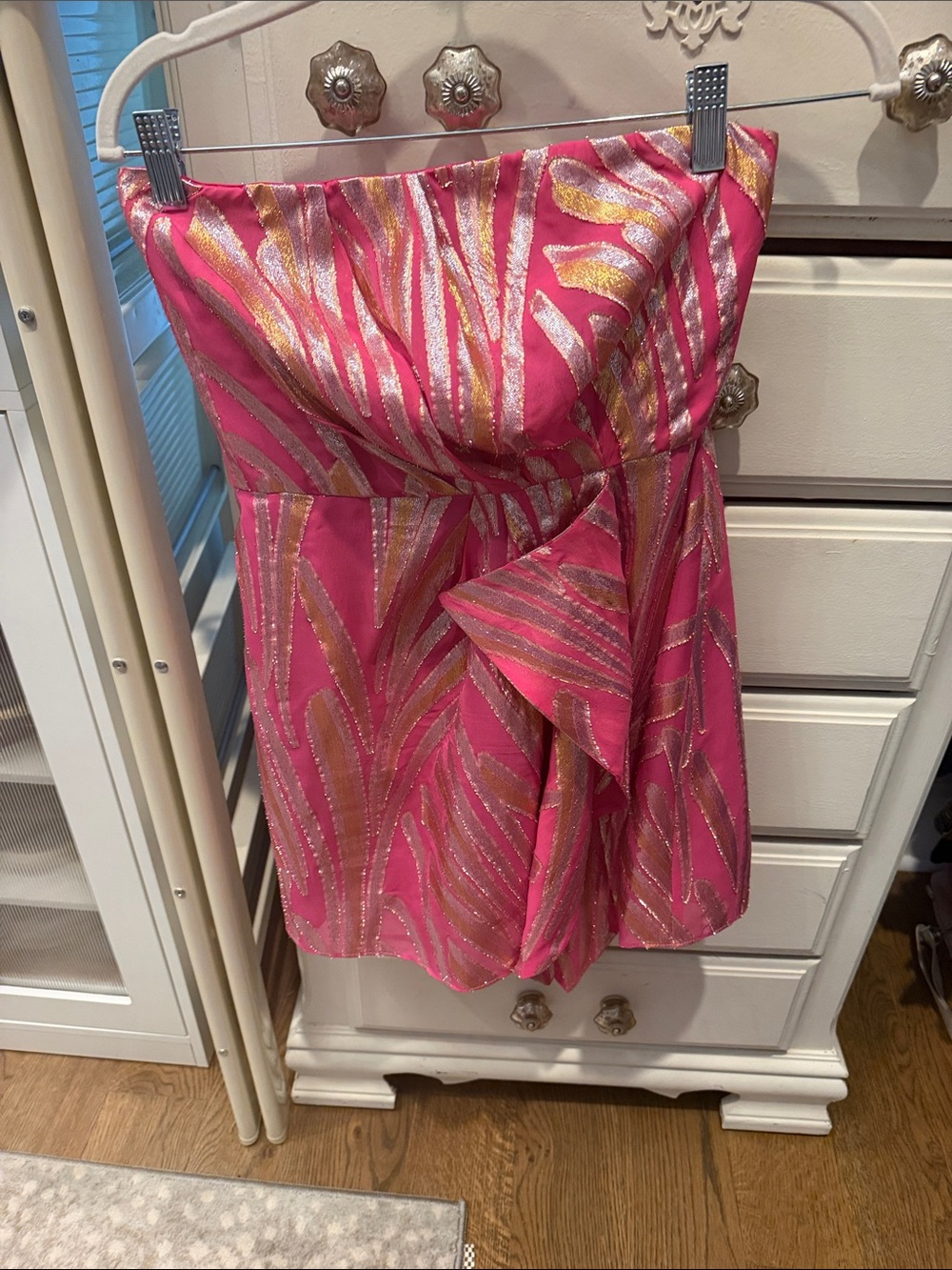 Ramy Brook Pink Metallic Zebra-Print Strapless Mini Skirt